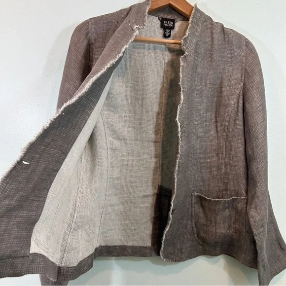 Eileen Fisher 100% Irish Linen Distressed Lightweight Jacket M Gray Lagenlook - Picture 10 of 11